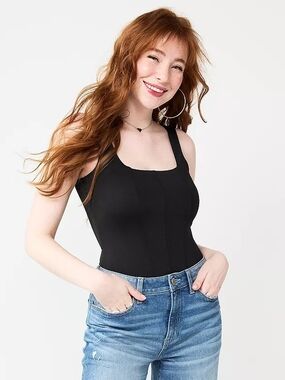 SO Black Square-Neck Bodysuit
